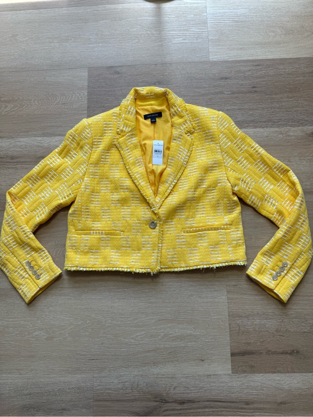 Ann Taylor Bright Yellow Cropped Tweed Blazer - Picture 2 of 10